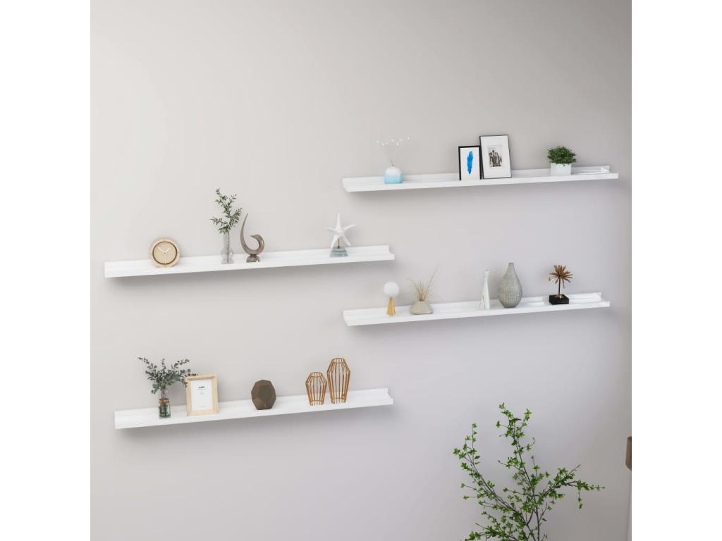 Wall shelves, 4 pcs, glossy white, 100x9x3 cm, ZKOF07617