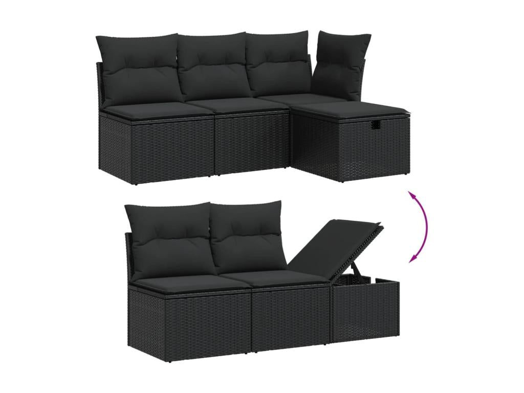 6-piece garden furniture set with cushions, black woven resin HRMX23915