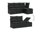 6-piece garden furniture set with cushions, black woven resin HRMX23915
