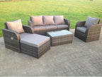 6-seater rattan garden furniture set with sofa, stools, rectangular table, coffee table, and chair. MéElariva dark grey WUZX09596