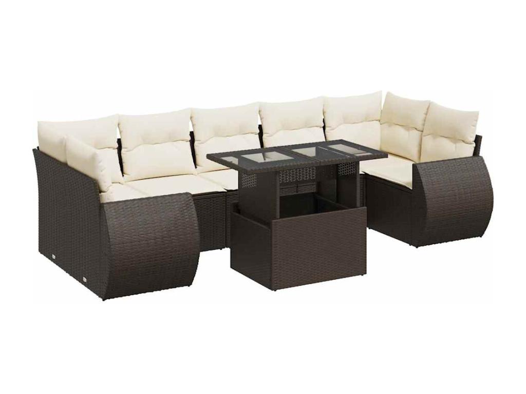 8-piece garden furniture set with brown resin wicker cushions OOPT56997