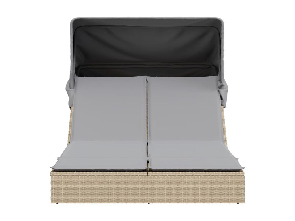 Double chaise longue with canopy and beige poly rattan cushions ZLJQ84320