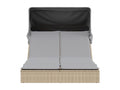 Double chaise longue with canopy and beige poly rattan cushions ZLJQ84320
