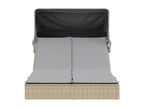 Double chaise longue with canopy and beige poly rattan cushions ZLJQ84320