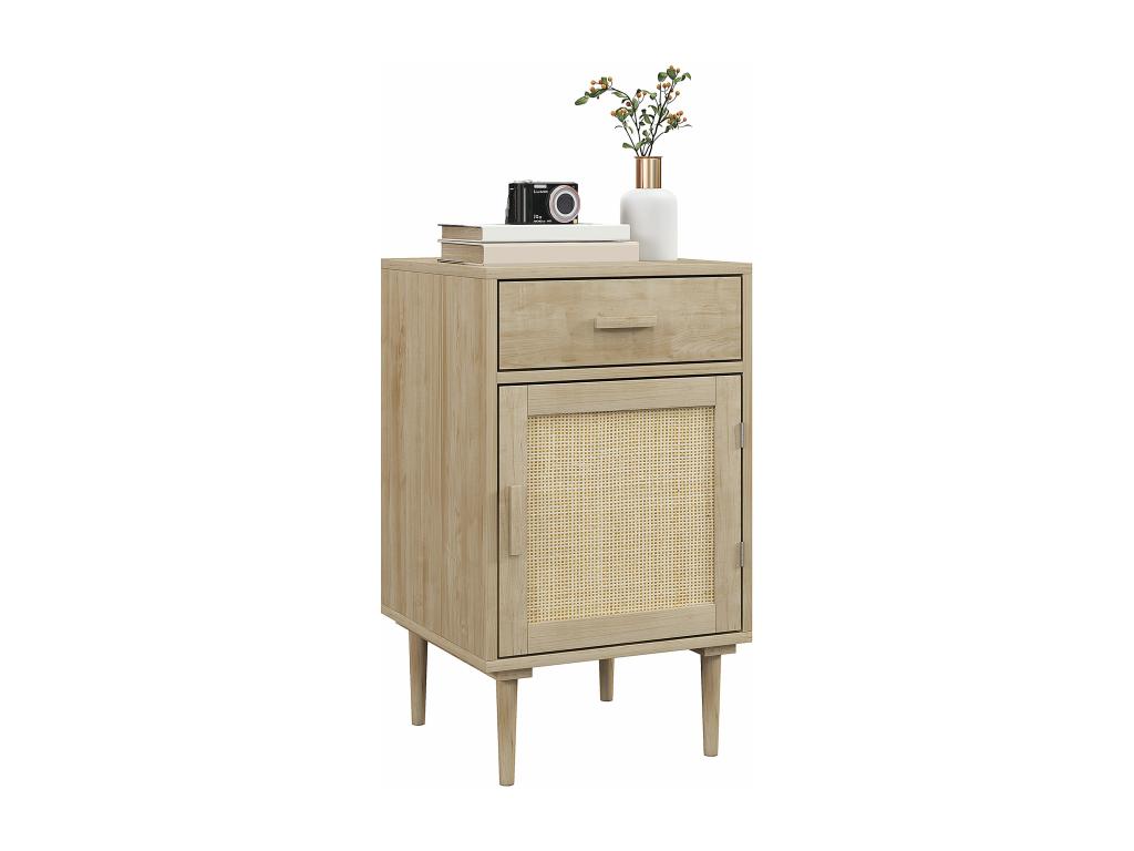 Natural style bedside table - door, shelf, drawer - light wood-look rattan caning JJQL51840