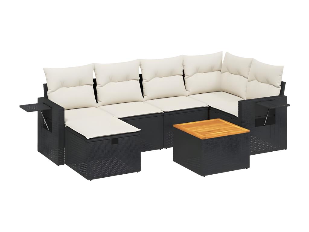 7-piece garden furniture set with cushions, black woven resin VIEZ83022