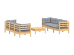 7-piece garden furniture set with grey pine wood cushions ZZCU00792