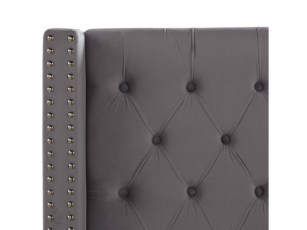 Lysvia upholstered bed in velvet - Grey - 140x190 MSEE38143