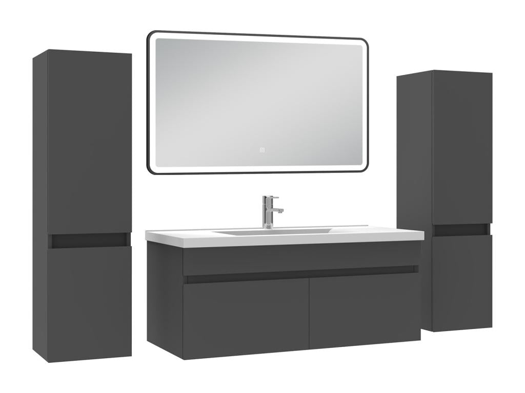 Anthracite single vanity unit 100cm with dimmable 3-colour mirror column VIRH40524