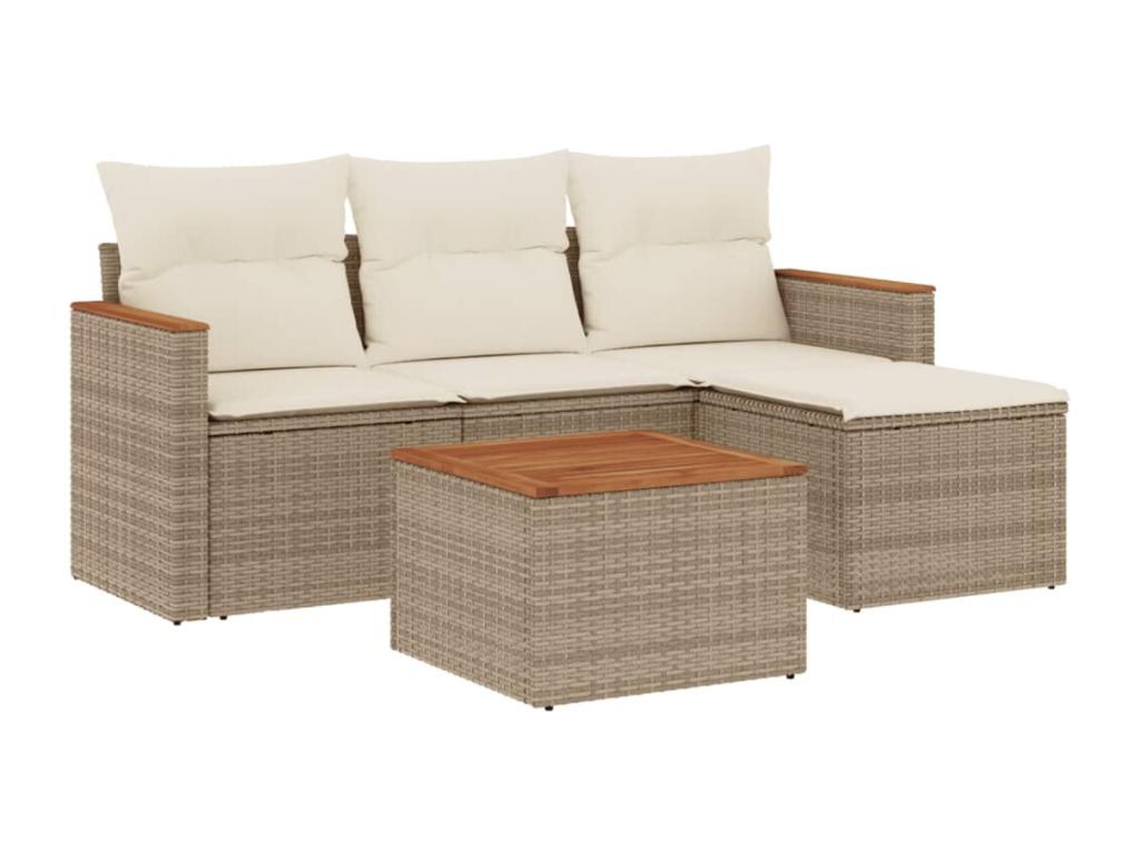 5-piece garden furniture set with cushions, beige woven resin GIHA72076