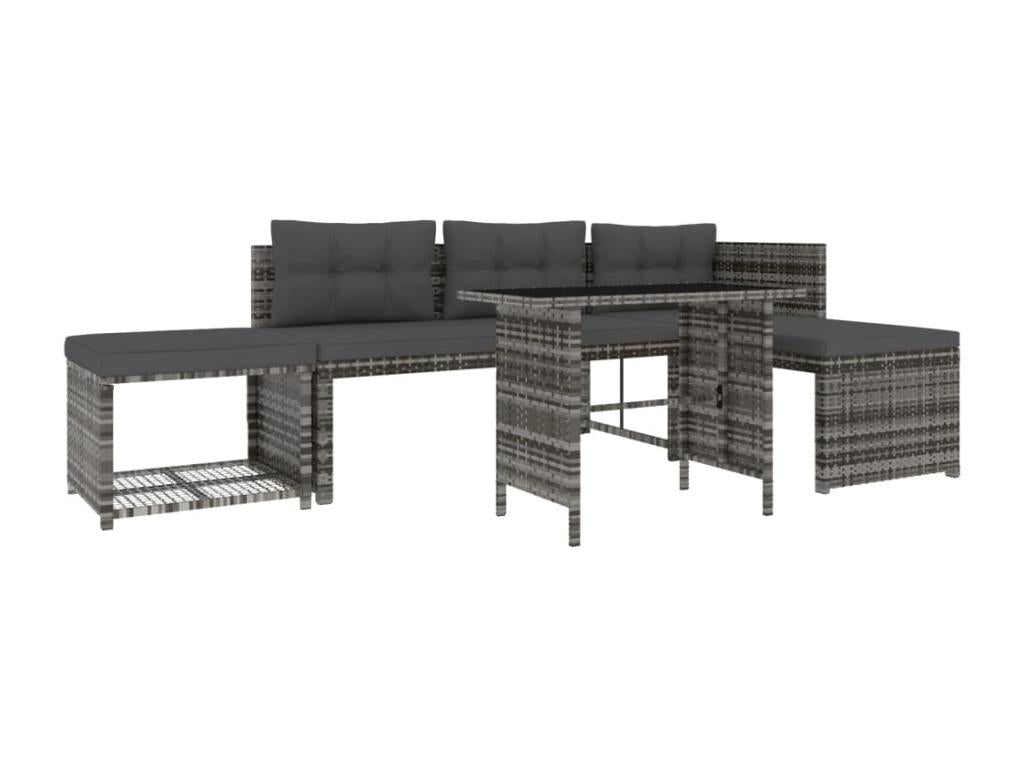 4-piece garden dining set with cushions, grey woven resin VLVW71486