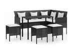 5-piece L-shaped sofa set with cushions, black woven resin DICV34355