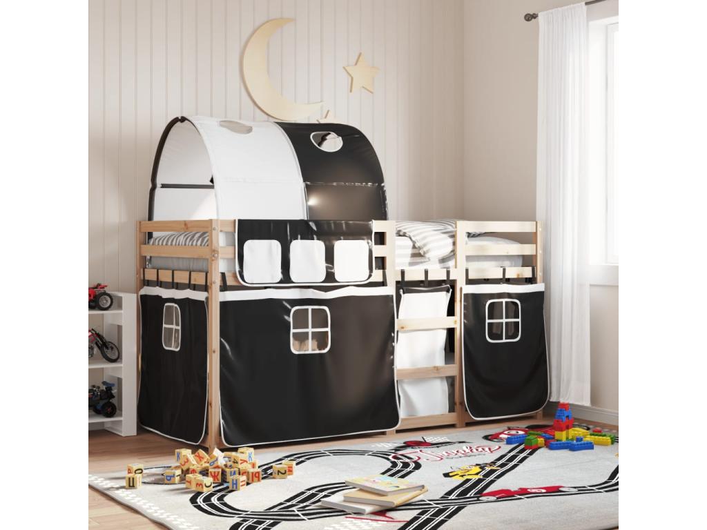 Bunk bed with white curtains / Zensova 90x200 cm solid pine wood ZCEO23028