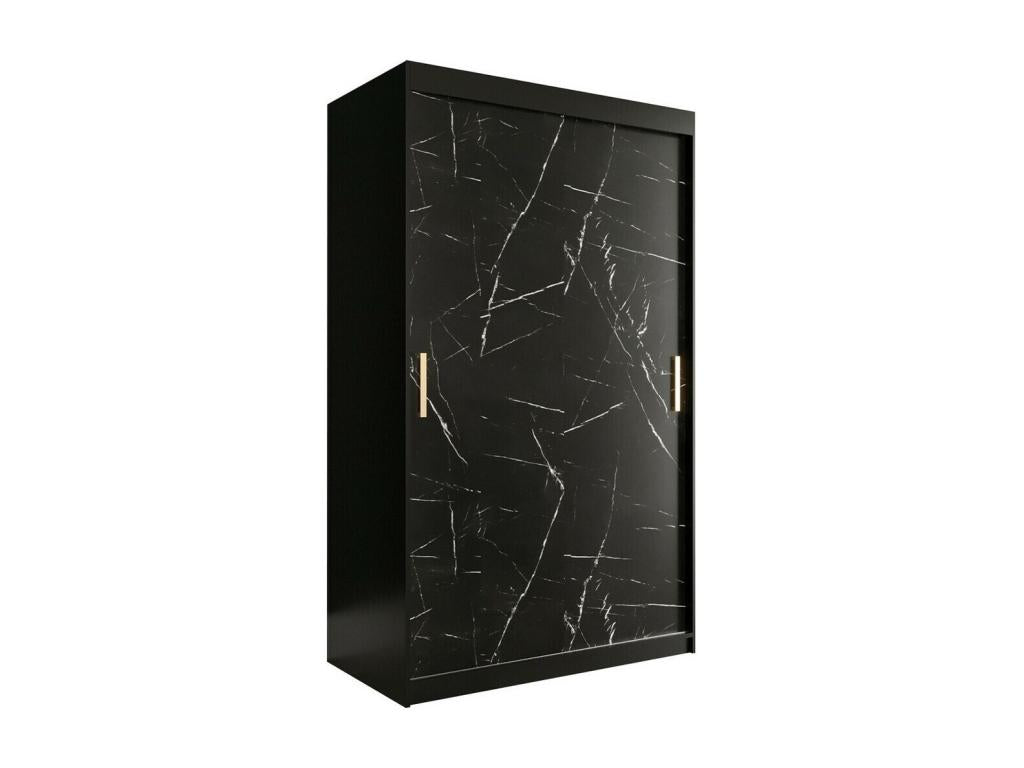 Lysvia 247 Black Marble Wardrobe - Matte Black 200x120x62cm Sliding Wardrobe Doors SMXP55663