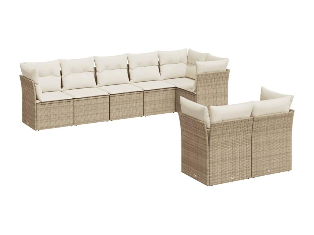 8-piece garden furniture set with cushions, beige woven resin WZCH49866