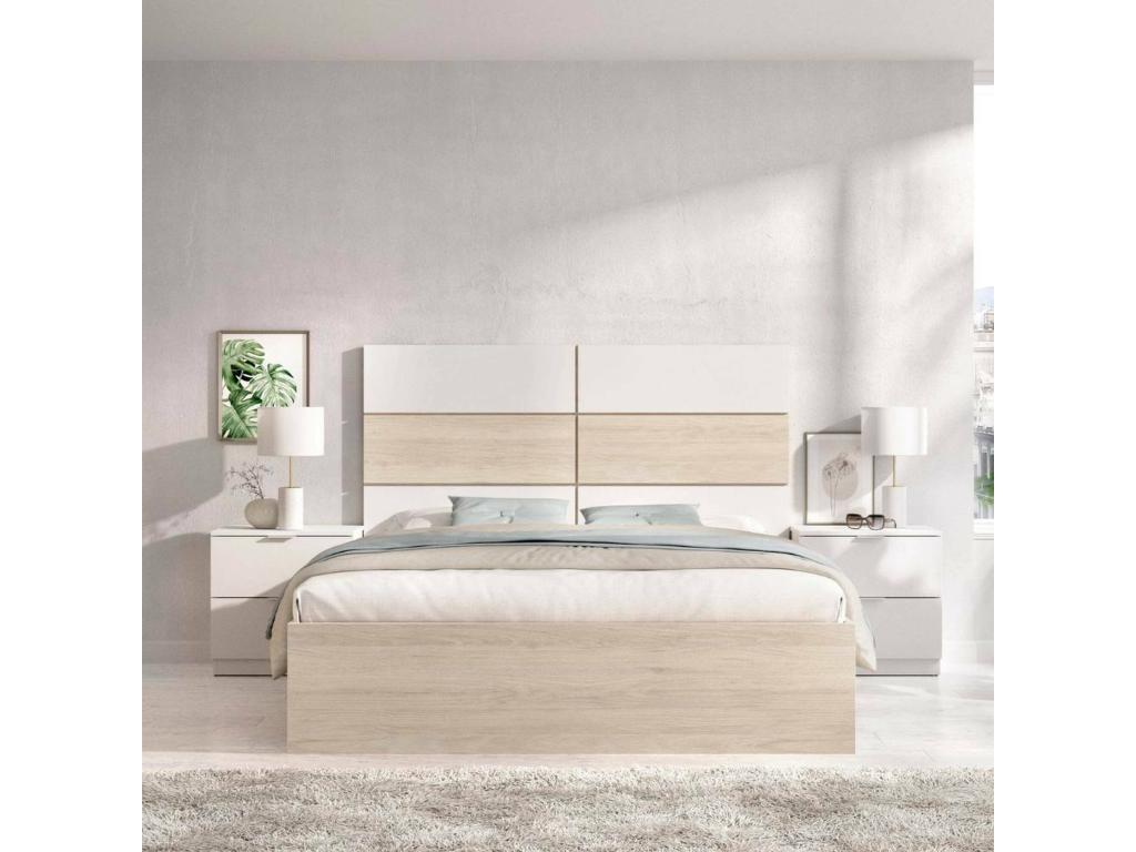 Ddunla Zensova double bed for bedroom. Bedding by bedroom. Mattress support 259x195 h122 cm White and Light Oak YIDJ27171
