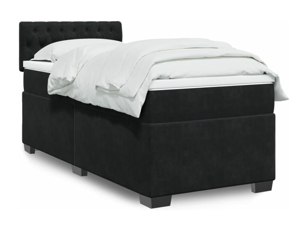 Bed base with mattress, black, 90x190 cm, velvet, VGDV38650