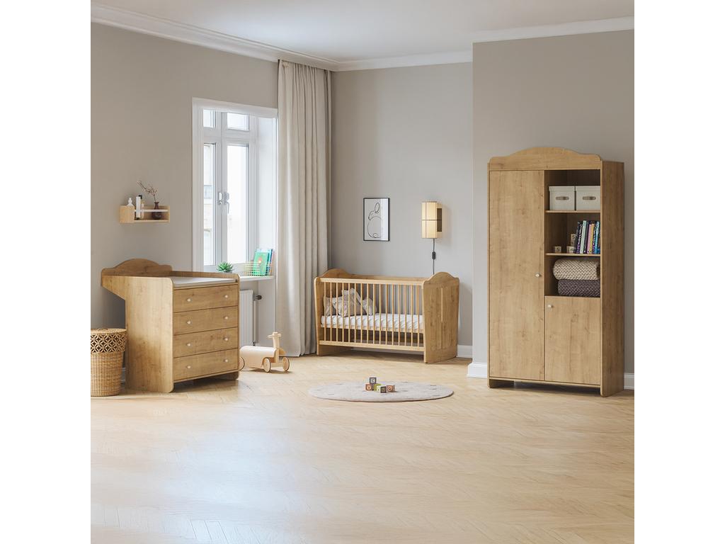 Complete nursery set: baby bed 60x120, changing table and 2-door wardrobe Zensova Wood BCNA63084