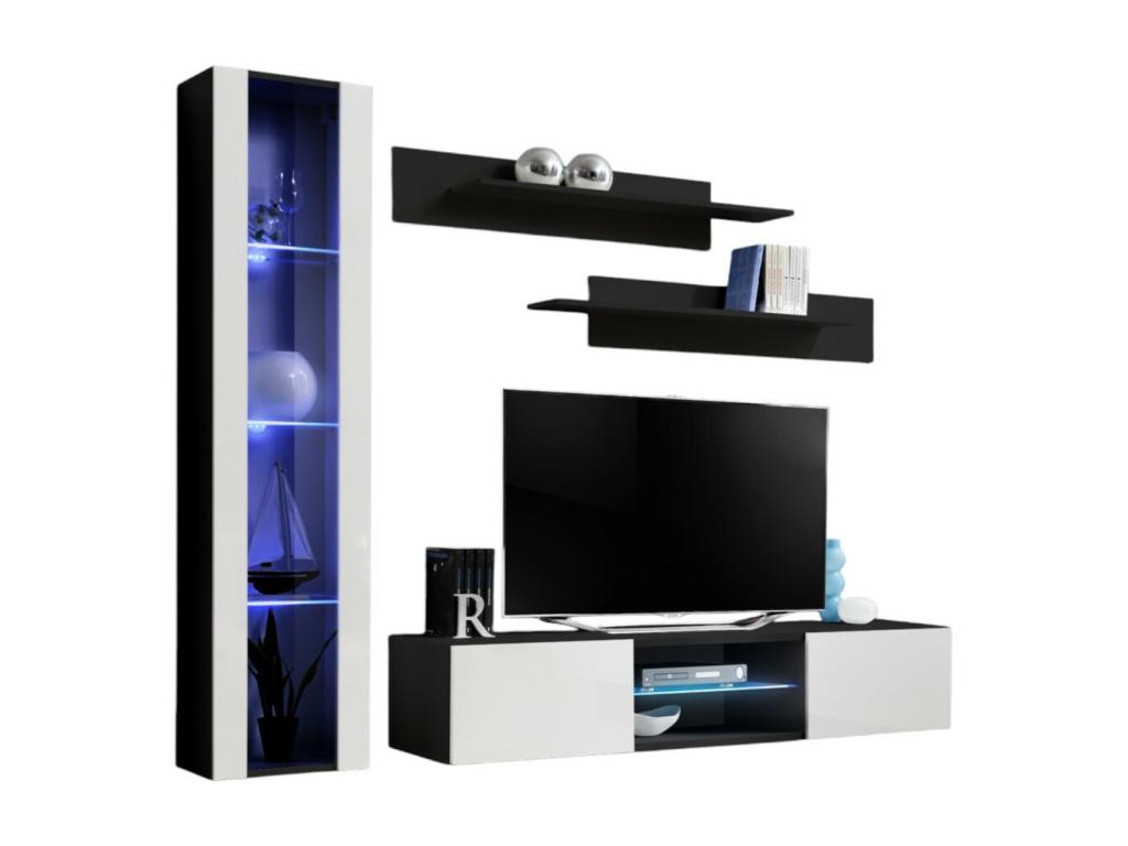 FLY R2 TV Unit with LED Lighting - Zensova and White Finish - Designer Wall-Mounted Unit for Your Living Room. ZDVO37539