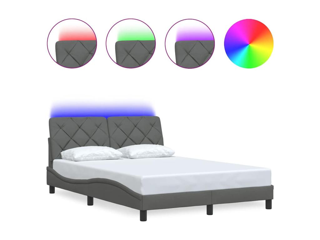 Bed frame with LED lighting, mattress not included, dark grey, 140x190 cm, fabric VAWH16039