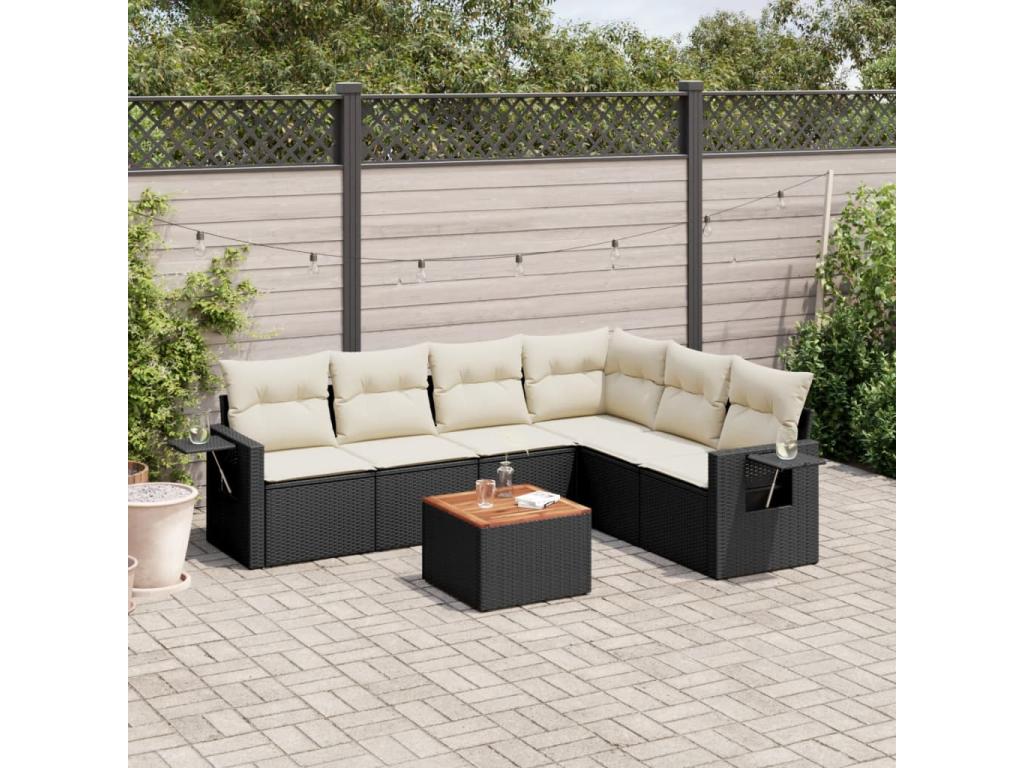 7-piece garden furniture set with cushions, Zensova woven resin ERZD21614