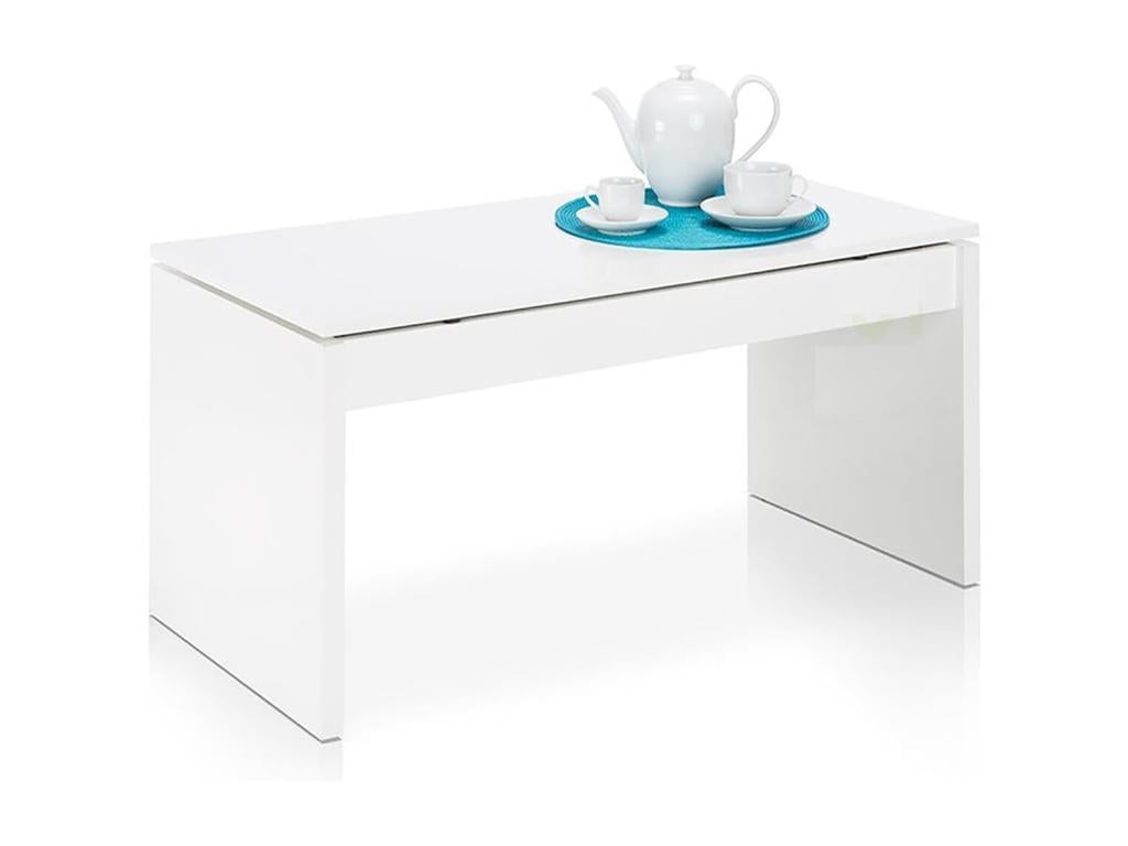 Coffee table with glossy white finish and lift-top - Length 102 x Height 43/54 x Depth 50 cm XJHF64384