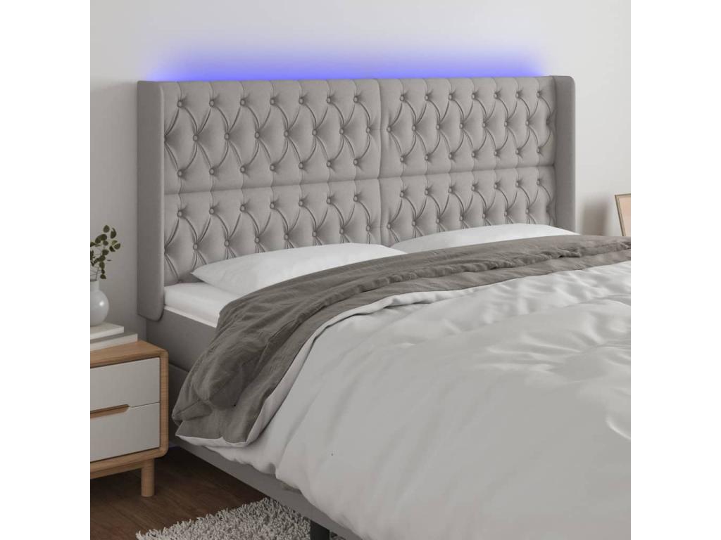 Light Grey LED Headboard 203x16x118/128 cm Fabric PSJE41599