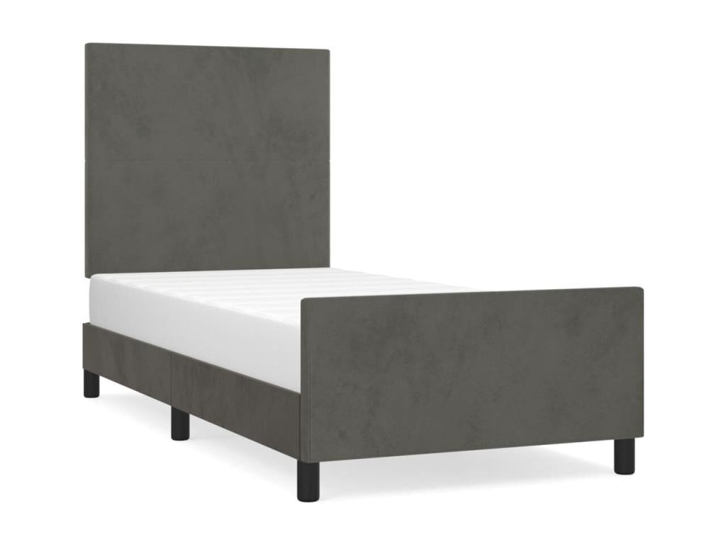 Bed frame with headboard, dark grey, 90x200 cm, velvet, UIWP03186