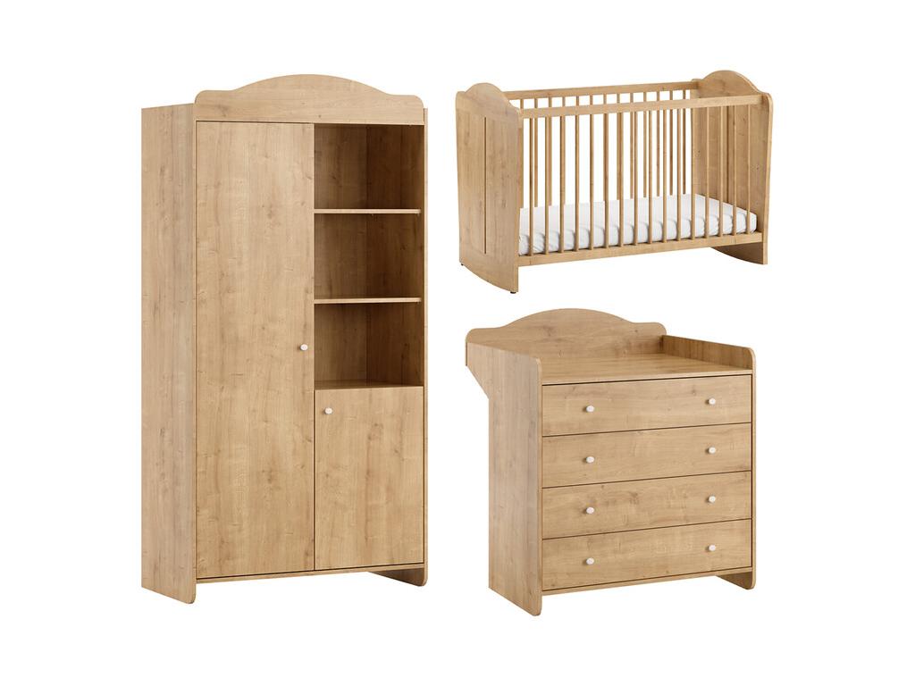 Complete nursery set: baby bed 60x120, changing table and 2-door wardrobe Zensova Wood BCNA63084