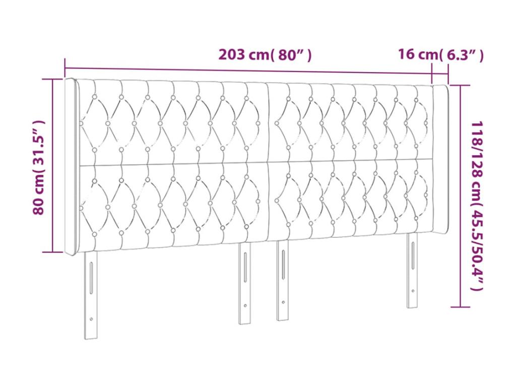 Light Grey LED Headboard 203x16x118/128 cm Fabric PSJE41599
