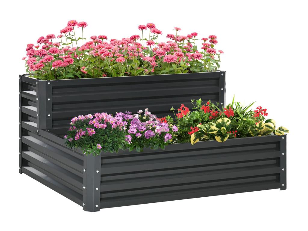 Square planter, 2-tier vegetable garden, dimensions 120L x 101W x 58H cm, steel sheet, Zensovae dark grey RHPD60286