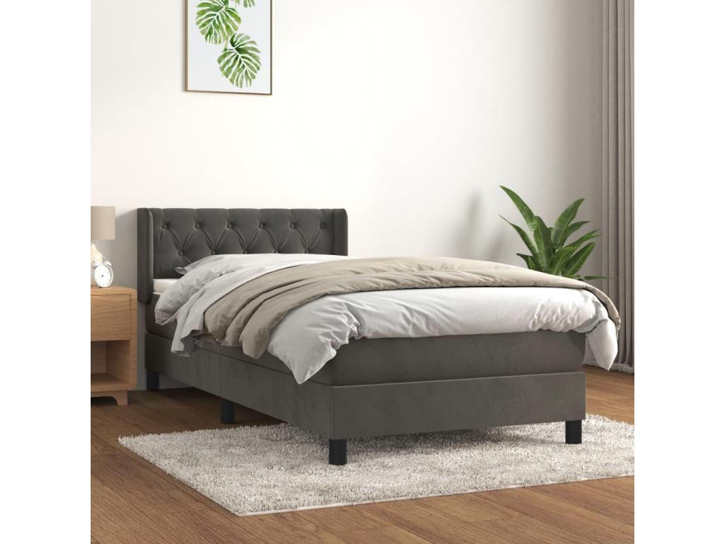 Zensova upholstered bed and mattress, dark grey, 80x200 cm, velvet, WBQY45403