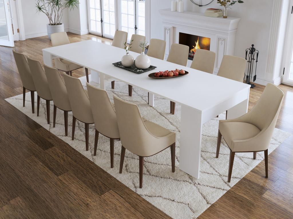 Extendable console table for 12 place settings - 6 extensions - White - Zensova LQXW30748