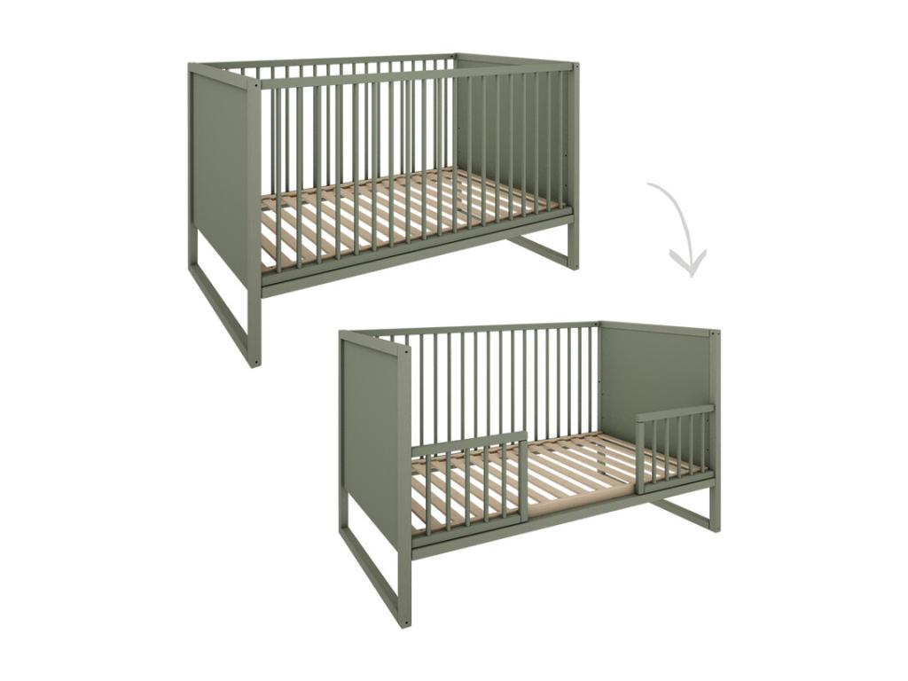 Convertible bed 70x140 and 2-door wardrobe Zensova Eucalyptus Green and Beige TNHW15806