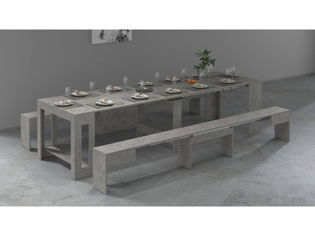 Zensova Table and Chair Set: Versatile composition with console and 2 extendable benches. Made in Italy. 66x25h45 cm. Grey. SOJJ24355