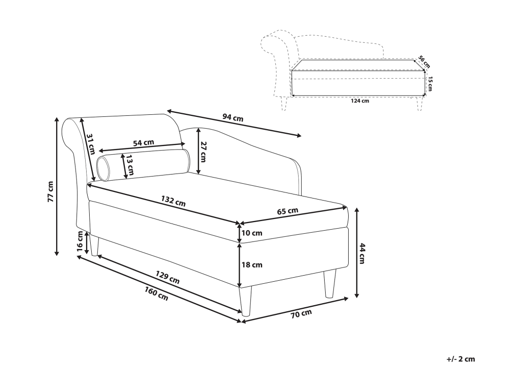 Black Velvet Chaise Longue, Right Side, HLFX48722