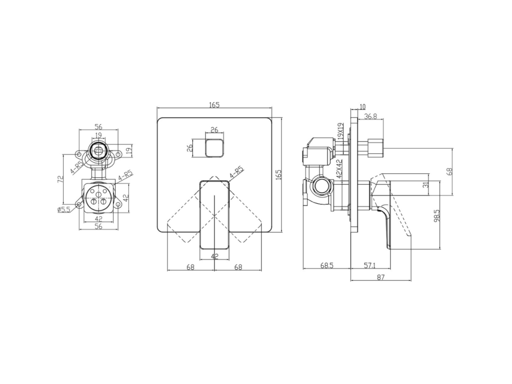 Mechanical front panel with ET BOCH 3.0 reversing switch, recessed body EHIH09374