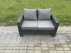 9-piece rattan garden furniture set with 2 large stools and 2 side tables, dark grey, BPGH03752