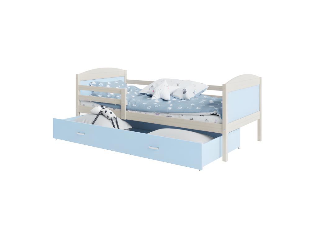 Zensova Children's Bed 90x190 Pine - Blue. Delivered with slatted bed base, drawer, and 7cm foam mattress. EXMB11738