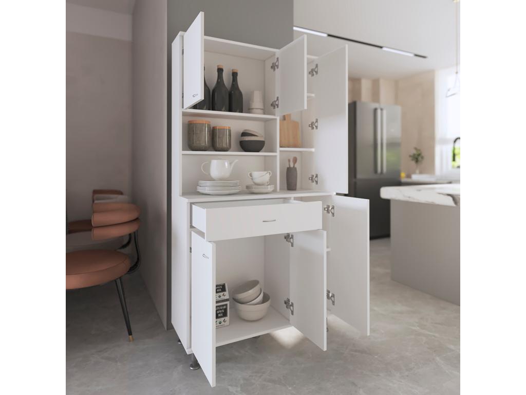 Zensova MT melamine cabinet with drawer on metal runners, 168.91 cm x 89.91 cm x 34.79 cm, White, YSZM60401
