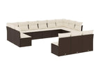 13-piece garden furniture set with cushions, brown woven resin ROQH83034
