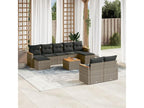 Garden furniture set with cushions, 10 pieces, grey woven resin QUTV01134