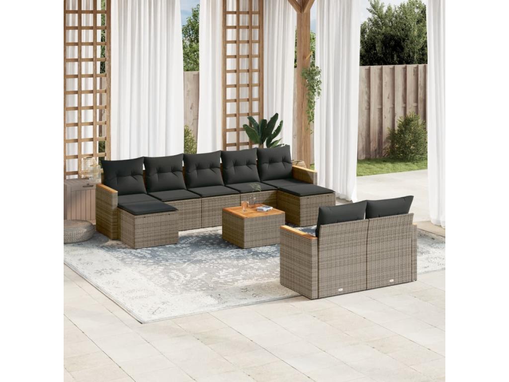Garden furniture set with cushions, 10 pieces, grey woven resin QUTV01134