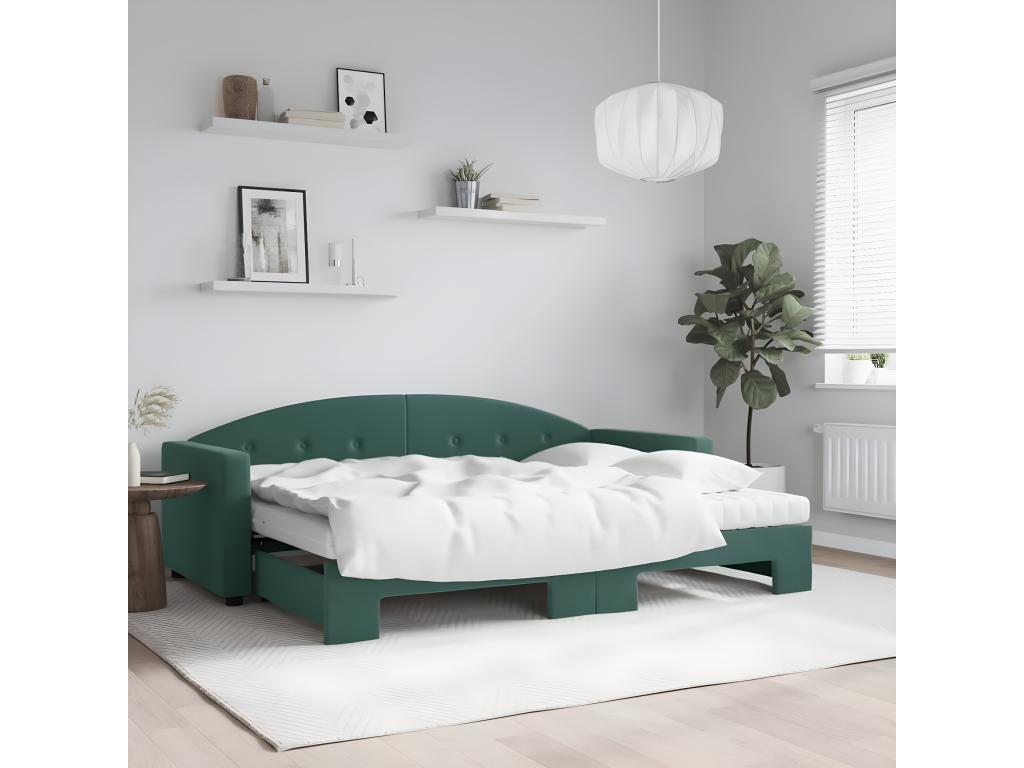 Daybed with pull-out bed and dark green 80x200cm velvet mattress JLJF08132