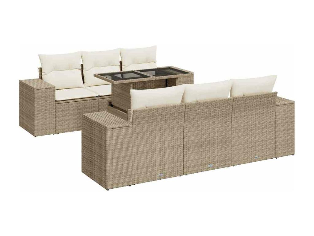 Garden furniture set with cushions, 7 pieces, beige woven resin CFZL92383