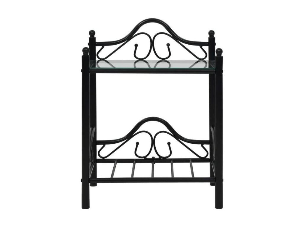 Elariva ULFG42650 Bedside Table with 2 Shelves, Black Metal and Tempered Glass