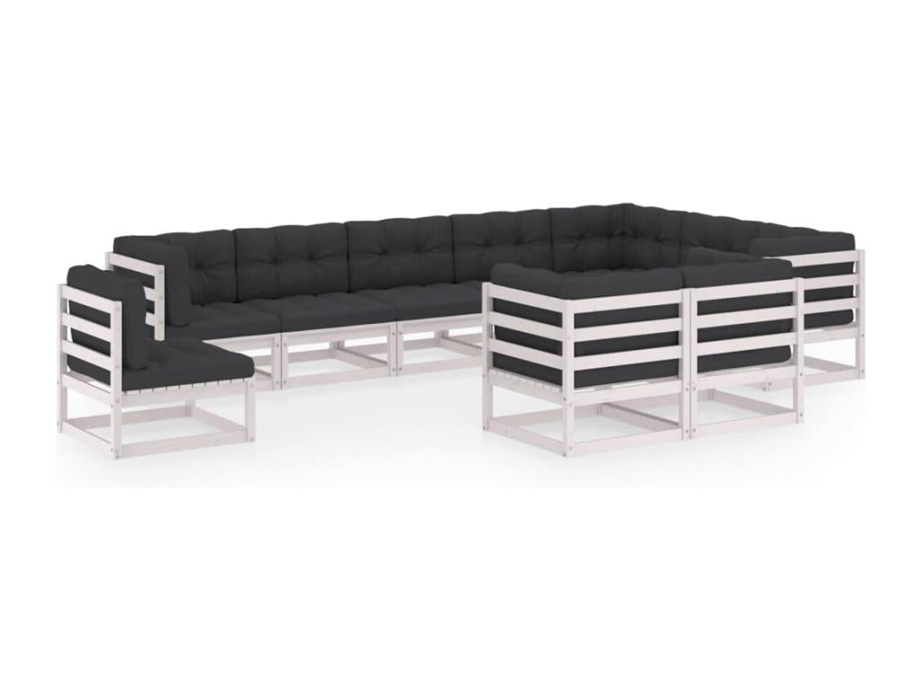10-piece garden furniture set with cushions, white, solid pine wood AQRY74327