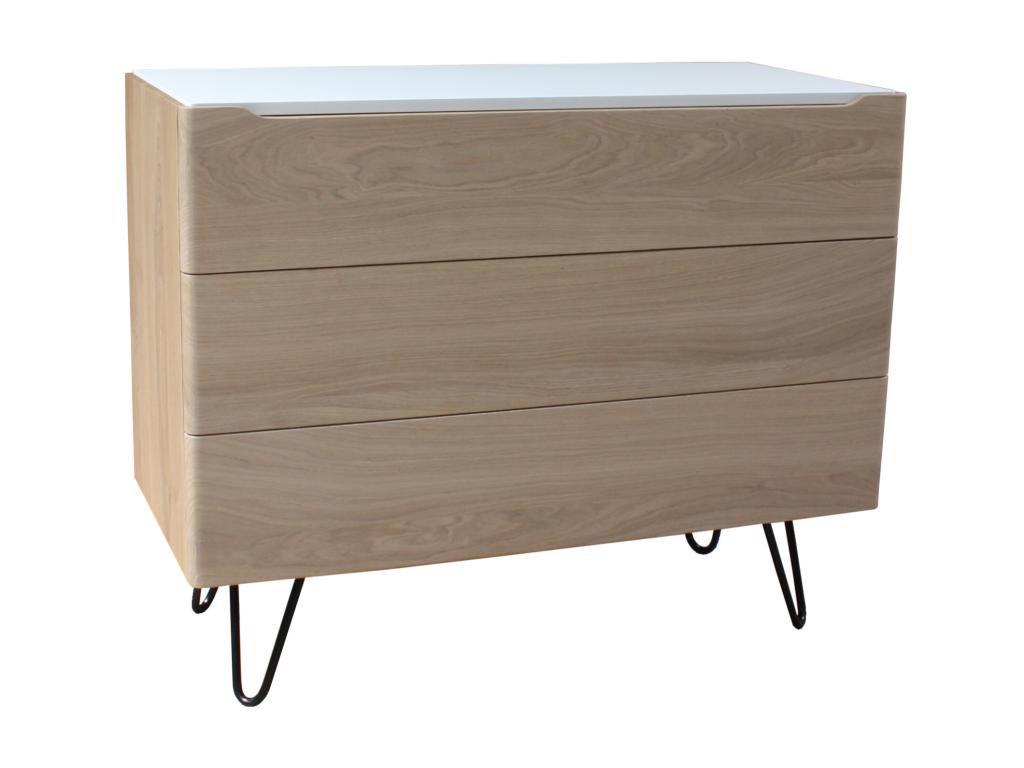 Chest of drawers in bleached and white lacquered oak with 3 drawers - 100W x 46D QOSM52168