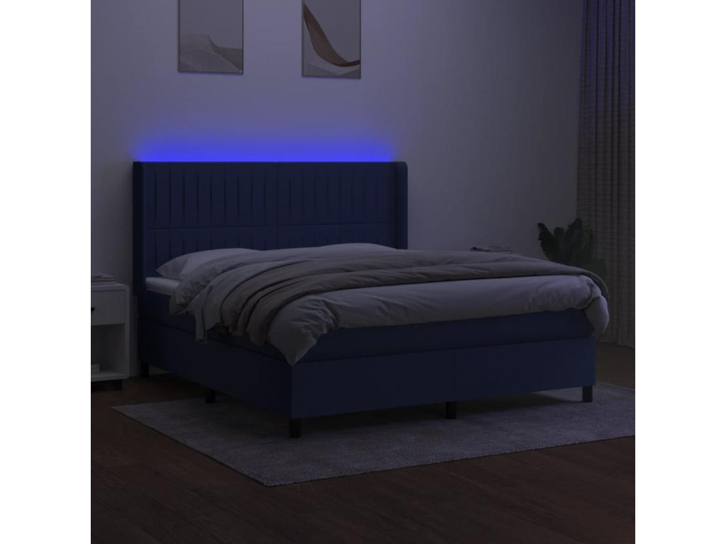 Upholstered bed base with mattress and blue LED lighting, 180x200 cm, fabric LWUB73481