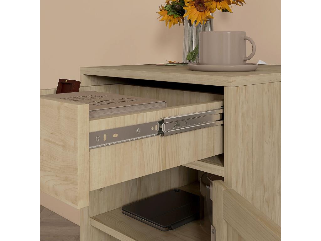 Natural style bedside table - door, shelf, drawer - light wood-look rattan caning JJQL51840